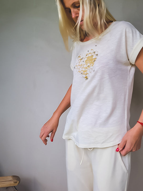 "bites" uz pagarināta sieviešu t-krekla | S un XL izmērs
